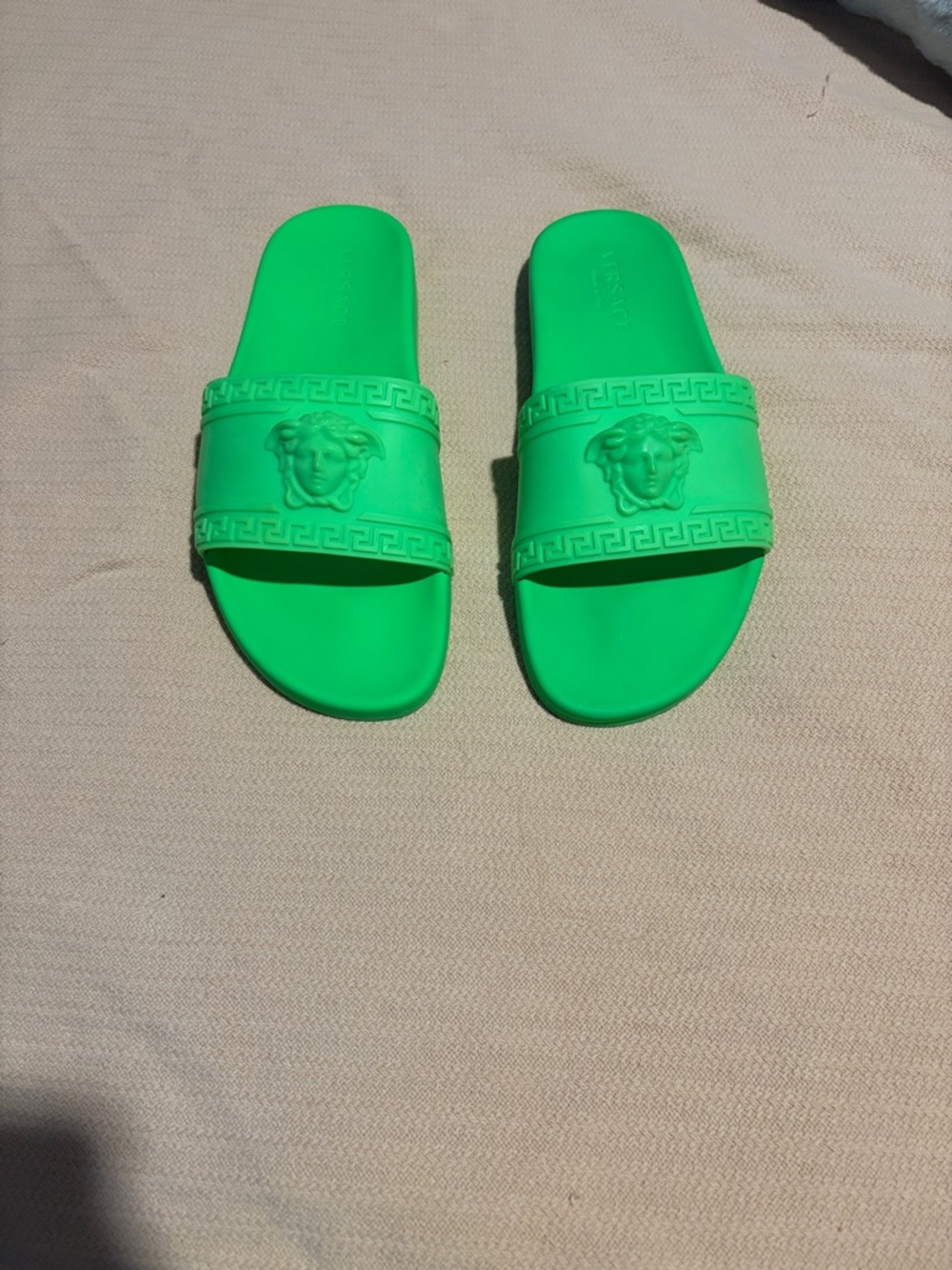 Versace Bright Green Medusa Rubber Slide Sandals